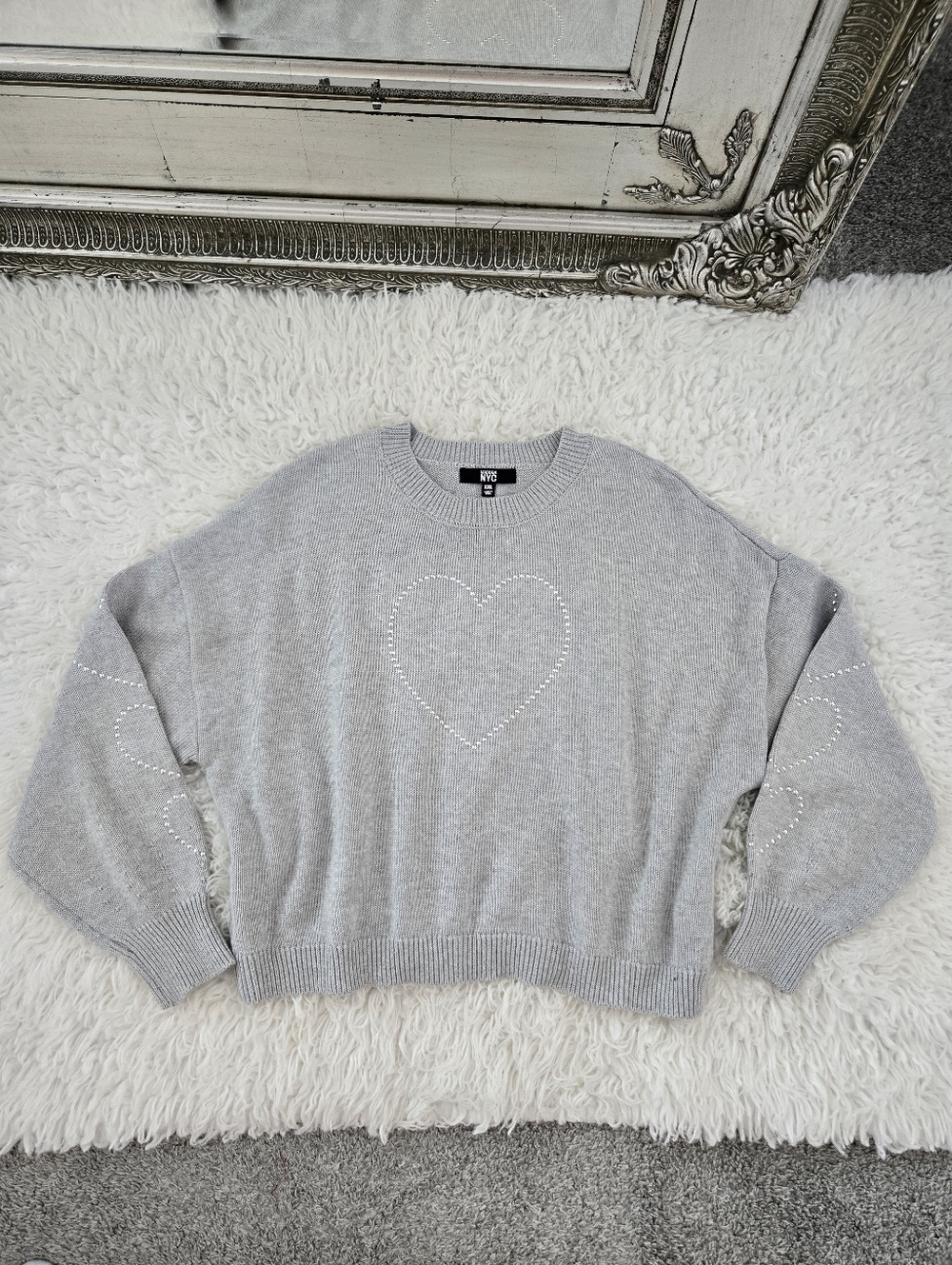 Madden NYC Cropped Sweater adorned with metal studs. Midweight. Grey. Size XXL